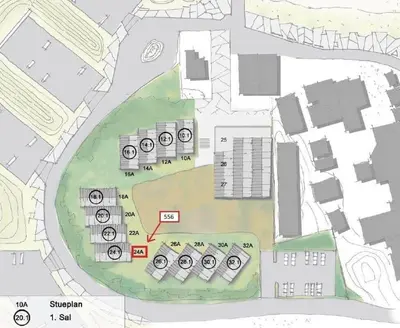 a drawing of a site plan with buildings at 556-Thisted-Havstokken-24-A in Thisted