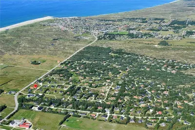 an aerial view of a town with houses and the ocean at 382-Thisted-Kristinesvej-2 in Thisted