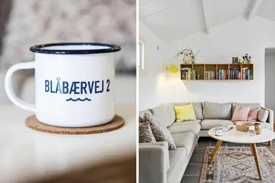 a living room with a large coffee mug and a couch at 1309-Thisted-Blabaervej-2 in Thisted