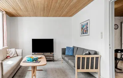 a living room with a couch and a tv at Lovely Home In Thyholm With Wifi in Thyholm