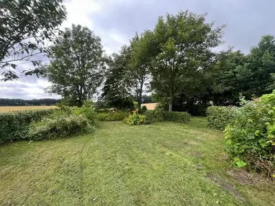 a field of grass with trees in the background at Cozy property in the countryside in beautiful nature in Vinderup