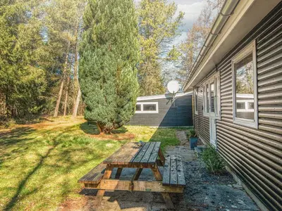 a picnic table in the yard next to a house at 5 person holiday home in Højslev-By Traum in Højslev