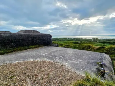 a view of the ocean from the top of a bunker at 6 person holiday home in Løkken-By Traum in Løkken