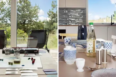 two pictures of a table with a bottle on it at LK2113-Lokken-Kettrup-Bjerge-vej-67 in Løkken