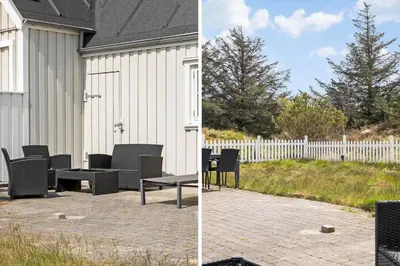 two pictures of a patio with chairs and a table at BL1478-Blokhus-Ferren-Syd-152 in Blokhus