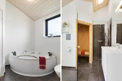 two images of a bathroom with a tub and a sink at BL1511-Saltum-Tolhoj-21 in Saltum