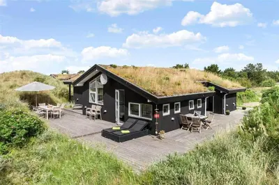 a black house with a grass roof at BL747-Saltum-Graabakken-7 in Saltum