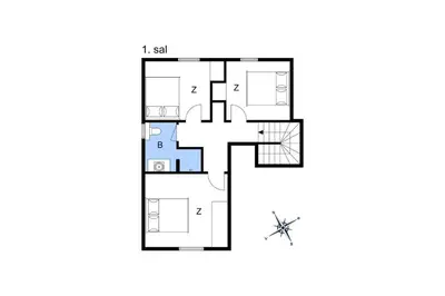 a floor plan of a house with a cross at BL518-Blokhus-Ferren-Syd-86 in Blokhus
