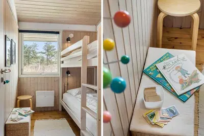 a small room with a bunk bed and balloons at BL103-Saltum-Daadyrvej-23-A in Saltum