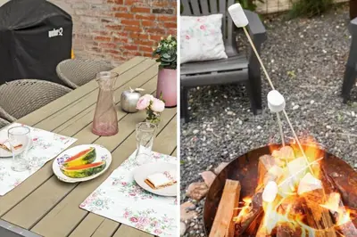 a picnic table with a fire and a grill at BL1206-Blokhus-Blaabaervej-6 in Blokhus