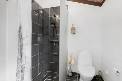 a bathroom with a toilet and a shower at BL687-Saltum-Porsevej-16 in Saltum