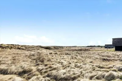 a field of dry grass with a building in the background at BL1749-Pandrup-Tunen-5 in Pandrup