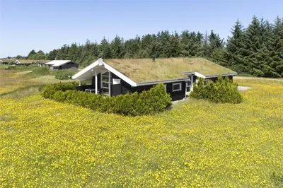 a house with a grass roof in a field of flowers at BL1299-Saltum-Bondagervej-44 in Saltum