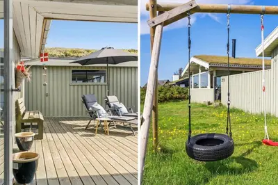 two pictures of a porch with a tire swing at BL1448-Pandrup-Hunetorp-Klitvej-215 in Pandrup