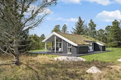 a black house with a grass roof at BL1262-Pandrup-Hunetorp-Klitvej-5 in Pandrup