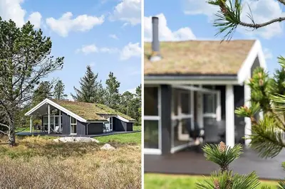 two pictures of a house in a field at BL1262-Pandrup-Hunetorp-Klitvej-5 in Pandrup