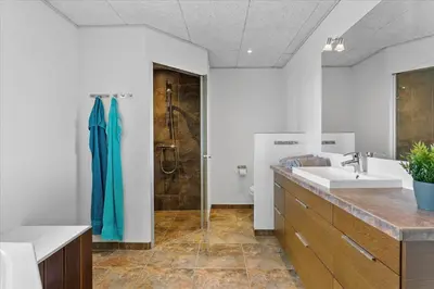 a bathroom with a sink and a shower at BL854-Saltum-Porsevej-6-A in Saltum