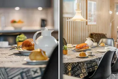 two pictures of a table with food on it at 123-Harboore-Vejlby-Klit-83 in Harboør