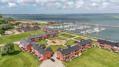 an aerial view of a building with a marina at G522-Lemvig-Vinkelhagevej-22 in Lemvig