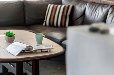 a coffee table in a living room with a couch at G149-Lemvig-Porsevej-49 in Lemvig