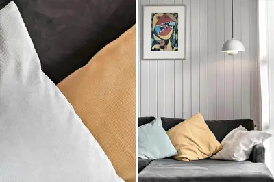 two pictures of a living room with a couch at 281-Harboore-Vejlby-Klit-27 in Harboør