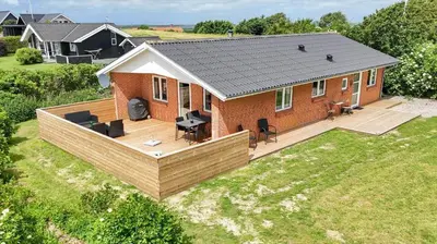 an aerial view of a house with a deck at G125-Lemvig-Bellisvej-25 in Lemvig