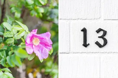 a white block with a pink flower on it at G113-Lemvig-Nellikevej-13 in Lemvig