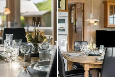 two pictures of a dining table in a vehicle at G171-Lemvig-Porsevej-71 in Lemvig