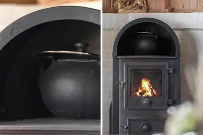 a brick oven with a fire in it at G171-Lemvig-Porsevej-71 in Lemvig