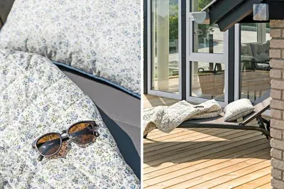 two pictures of a pair of sunglasses on a chair at G246-Lemvig-Skovstjernevej-57 in Lemvig