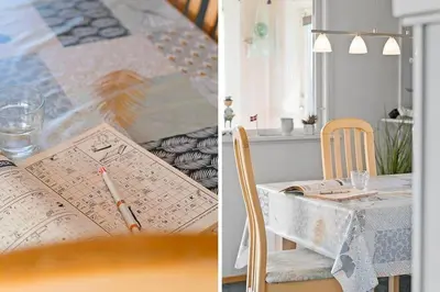 two pictures of a table with a sheet music at 355-Harboore-Gloryvej-14 in Harboør
