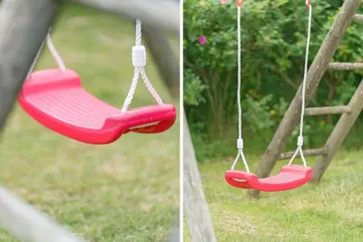 two pictures of a red swing swing at 119-Harboore-Neerlandiavej-32 in Harboør