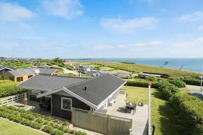an aerial view of a house with a solar roof at G120-Lemvig-Gyvelvej-20 in Lemvig