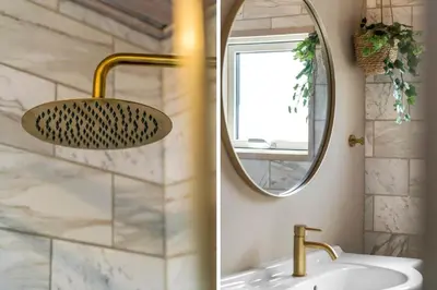 a bathroom with a sink and a mirror at 801-Harboore-Vejlby-Klit-89 in Harboør