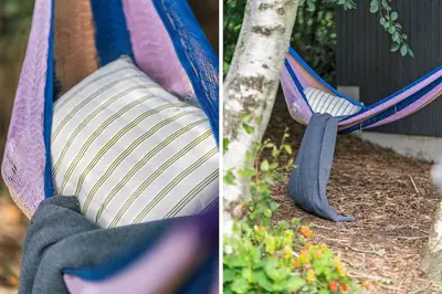 two pictures of a hammock in a yard at LF11109-Struer-Barsidalvej-9 in Struer