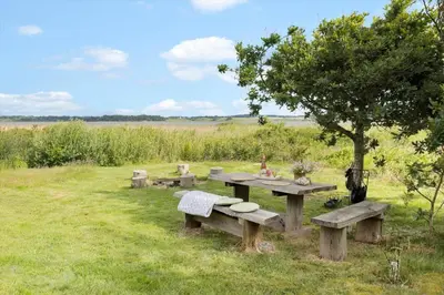 a picnic table in a field with a tree at LF10221-Thyholm-Haervej-21 in Thyholm
