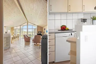 two images of a kitchen and a dining room at JB290-Fjerritslev-Mollebosletten-41 in Fjerritslev