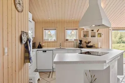 a kitchen with white cabinets and a white counter top at JB827-Fjerritslev-Revlingestien-93 in Fjerritslev