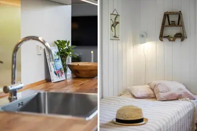 two pictures of a kitchen with a sink and a hat at JB922-Fjerritslev-Birkevej-25 in Fjerritslev