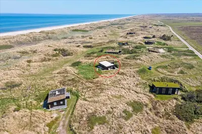 an aerial view of a house with a red circle at JB163-Brovst-Ejstrup-Strandvej-32 in Brovst