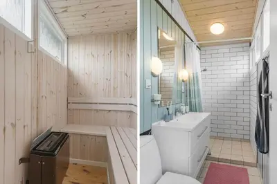 two pictures of a bathroom with a toilet and a sink at JB306-Brovst-Redningsvejen-18 in Brovst