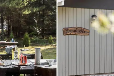 a table and a sign on the side of a building at JB157-Brovst-Krogen-24 in Brovst