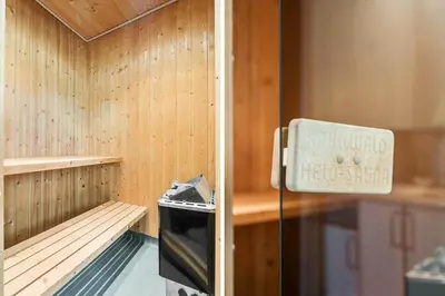 a sauna with a sign that saysomedeco emergency at JB759-Fjerritslev-Revlingestien-45 in Fjerritslev