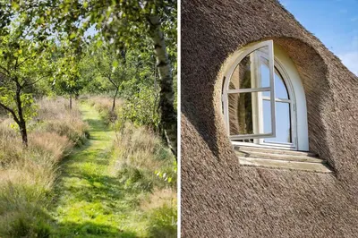 a building with a window and a grass path at JB325-Frostrup-Bulbjergvej-40 in Frøstrup