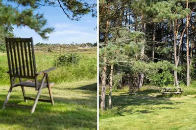 a chair and a picnic table in a field at JB325-Frostrup-Bulbjergvej-40 in Frøstrup