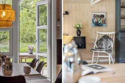 two pictures of a room with a table and a chair at JB303-Fjerritslev-Tyttebaerstien-50 in Fjerritslev