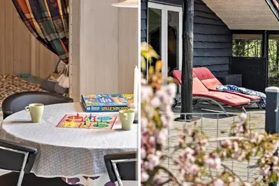 two pictures of a table with coffee cups on it at JB314-Fjerritslev-Tyttebaerstien-13 in Fjerritslev