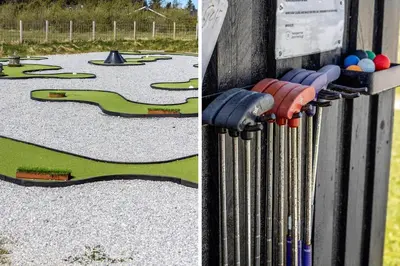 two pictures of a golf course with balls on a fence at JB172-Brovst-Kronvildtvej-110 in Brovst