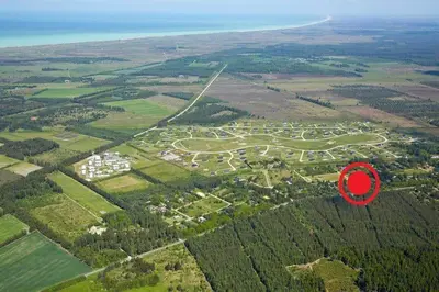 an aerial view of a park with a red circle at JB228-Brovst-Ildervej-14 in Brovst