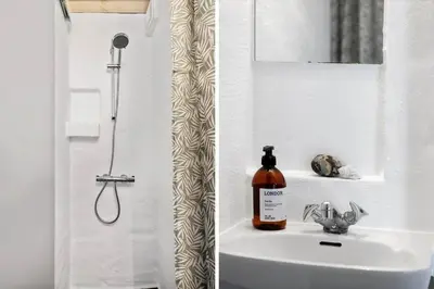 a bathroom sink with a bottle of alcohol on it at JB358-Brovst-Strandvejen-150-Lejl-126 in Brovst